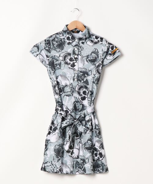 Loudmouth ゴルフウェア ラウドマウス ドクロプリント レディースワンピース 半袖 シャツワンピース ドクロプリント ゴルフウェア 総柄 ワンピース ワンピース Loudmouth ラウドマウス のファッション