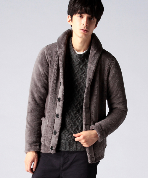 BEAMS（ビームス）の「◎BEAMS / ボア ショール カーディガン（カーディガン/ボレロ・メンズ・グレー/ネイビー・SMALL/MEDIUM/LARGE/X-LARGE）」の2枚目の写真