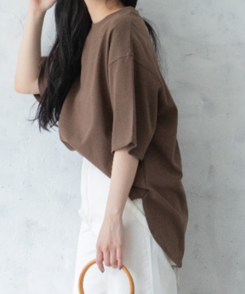 Mysa&Liina（ミーサリーナ）の「USAコットンBIGＴ（Tシャツ/カットソー・レディース・チャコールグレー/ブラック/パープル/ブラウン/オフホワイト/ブルー/ミント/グレイッシュベージュ・M）」の6枚目の写真