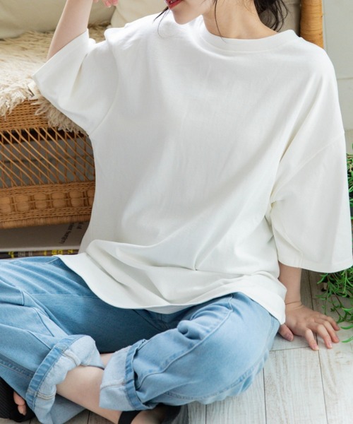 Mysa&Liina（ミーサリーナ）の「USAコットンBIGＴ（Tシャツ/カットソー・レディース・チャコールグレー/ブラック/パープル/ブラウン/オフホワイト/ブルー/ミント/グレイッシュベージュ・M）」の3枚目の写真