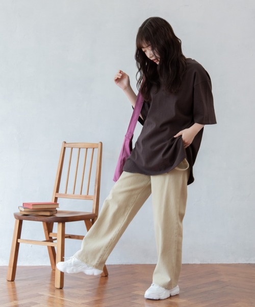 Mysa&Liina（ミーサリーナ）の「USAコットンBIGＴ（Tシャツ/カットソー・レディース・チャコールグレー/ブラック/パープル/ブラウン/オフホワイト/ブルー/ミント/グレイッシュベージュ・M）」の15枚目の写真