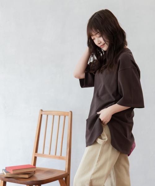 Mysa&Liina（ミーサリーナ）の「USAコットンBIGＴ（Tシャツ/カットソー・レディース・チャコールグレー/ブラック/パープル/ブラウン/オフホワイト/ブルー/ミント/グレイッシュベージュ・M）」の13枚目の写真