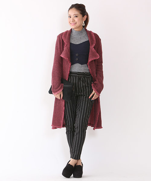 mystic（ミスティック）の「フリンジ付きニットソーガウン（その他アウター・レディース・チャコールグレー/オフホワイト/ボルドー・ﾌﾘ-）」の3枚目の写真