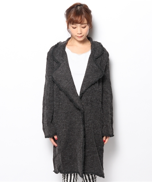 mystic（ミスティック）の「フリンジ付きニットソーガウン（その他アウター・レディース・チャコールグレー/オフホワイト/ボルドー・ﾌﾘ-）」の4枚目の写真