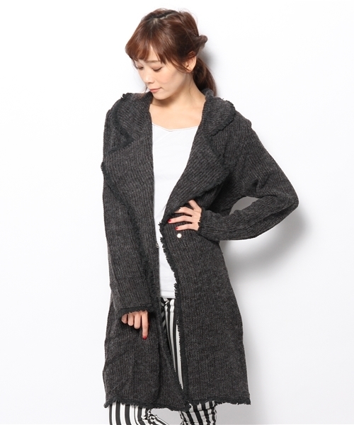 mystic（ミスティック）の「フリンジ付きニットソーガウン（その他アウター・レディース・チャコールグレー/オフホワイト/ボルドー・ﾌﾘ-）」の7枚目の写真