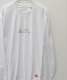 フロント イラストプリント 裾ワンポイント ロングTシャツ
