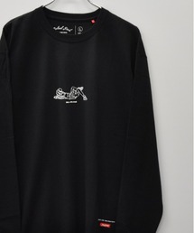 フロント イラストプリント 裾ワンポイント ロングTシャツ