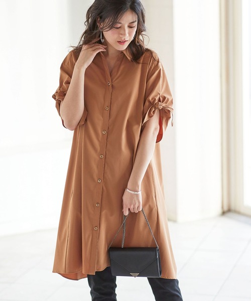 BELLUNA（ベルーナ）の「袖リボンスキッパーシャツワンピース（シャツワンピース・レディース・ネイビー/ブルーグレー/モカ/テラコッタ・MEDIUM/LARGE/X-LARGE）」の3枚目の写真