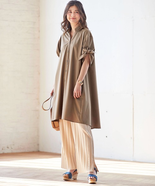 BELLUNA（ベルーナ）の「袖リボンスキッパーシャツワンピース（シャツワンピース・レディース・ネイビー/ブルーグレー/モカ/テラコッタ・MEDIUM/LARGE/X-LARGE）」の8枚目の写真