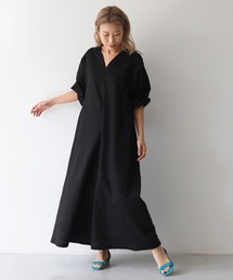 リネン混ニュアンスネックワンピース【手洗い可能】◆