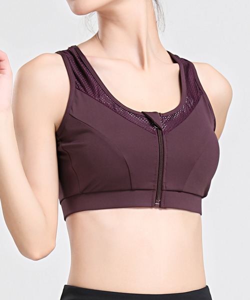 DAY CLOSET（デイ クローゼット）の「フロントジップバックシャンフィットネスヨガブラトップ（スポーツブラ・レディース・グレー/ミント/ワイン/ブラック・M/LL/L/S）」の4枚目の写真