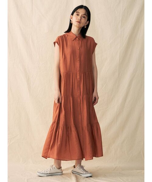 COTORICA（コトリカ）の「シアーティアードワンピース（ワンピース・レディース・ブラウン/オフホワイト/オレンジ/グリーン・FREE）」の4枚目の写真