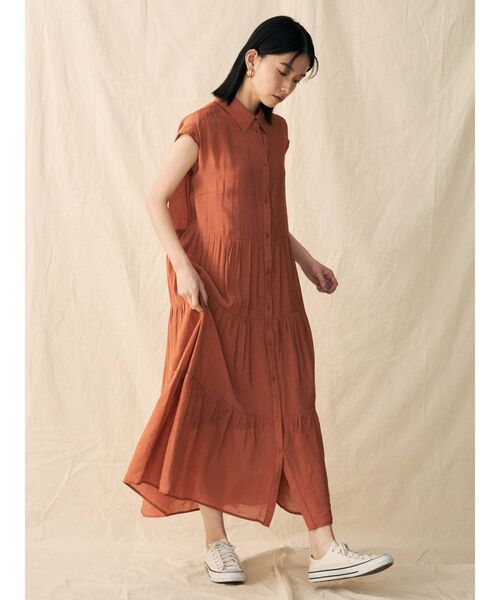 COTORICA（コトリカ）の「シアーティアードワンピース（ワンピース・レディース・ブラウン/オフホワイト/オレンジ/グリーン・FREE）」の6枚目の写真