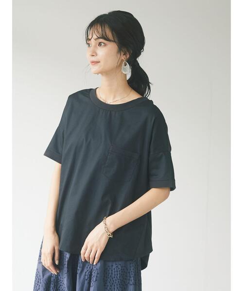 CRAFT STANDARD BOUTIQUE（クラフトスタンダードブティック）の「異素材Tブラウス　＊（Tシャツ/カットソー・レディース・チャコールグレー/ベージュ/ブルー/イエロー/ピンク・FREE）」の6枚目の写真