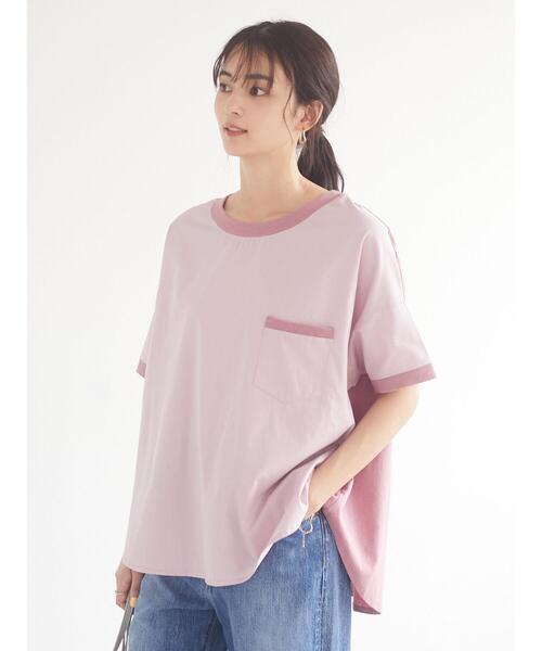 CRAFT STANDARD BOUTIQUE（クラフトスタンダードブティック）の「異素材Tブラウス　＊（Tシャツ/カットソー・レディース・チャコールグレー/ベージュ/ブルー/イエロー/ピンク・FREE）」の7枚目の写真