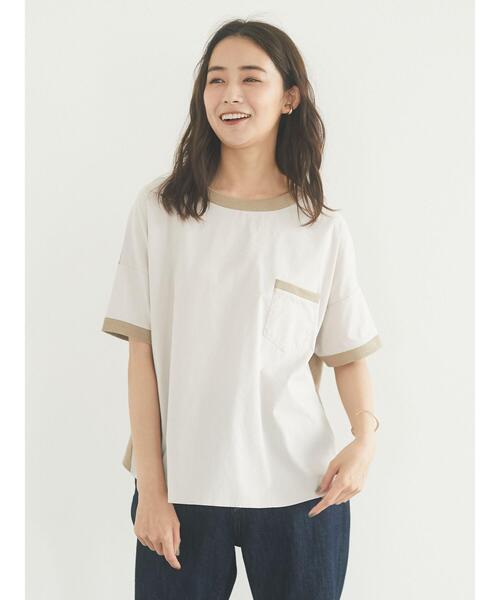 CRAFT STANDARD BOUTIQUE（クラフトスタンダードブティック）の「異素材Tブラウス　＊（Tシャツ/カットソー・レディース・チャコールグレー/ベージュ/ブルー/イエロー/ピンク・FREE）」の8枚目の写真