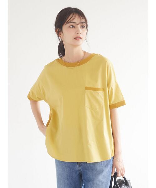 CRAFT STANDARD BOUTIQUE（クラフトスタンダードブティック）の「異素材Tブラウス　＊（Tシャツ/カットソー・レディース・チャコールグレー/ベージュ/ブルー/イエロー/ピンク・FREE）」の9枚目の写真