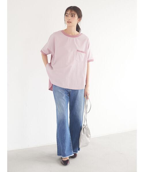 CRAFT STANDARD BOUTIQUE（クラフトスタンダードブティック）の「異素材Tブラウス　＊（Tシャツ/カットソー・レディース・チャコールグレー/ベージュ/ブルー/イエロー/ピンク・FREE）」の11枚目の写真