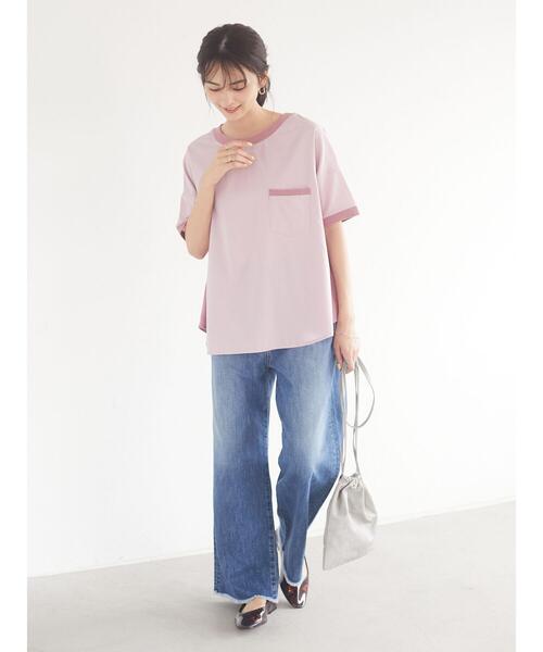 CRAFT STANDARD BOUTIQUE（クラフトスタンダードブティック）の「異素材Tブラウス　＊（Tシャツ/カットソー・レディース・チャコールグレー/ベージュ/ブルー/イエロー/ピンク・FREE）」の12枚目の写真