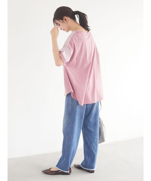 CRAFT STANDARD BOUTIQUE（クラフトスタンダードブティック）の「異素材Tブラウス　＊（Tシャツ/カットソー・レディース・チャコールグレー/ベージュ/ブルー/イエロー/ピンク・FREE）」の13枚目の写真