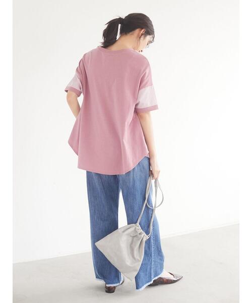 CRAFT STANDARD BOUTIQUE（クラフトスタンダードブティック）の「異素材Tブラウス　＊（Tシャツ/カットソー・レディース・チャコールグレー/ベージュ/ブルー/イエロー/ピンク・FREE）」の14枚目の写真
