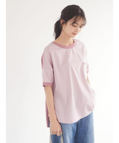 CRAFT STANDARD BOUTIQUE（クラフトスタンダードブティック）の「異素材Tブラウス　＊（Tシャツ/カットソー・レディース・チャコールグレー/ベージュ/ブルー/イエロー/ピンク・FREE）」の15枚目の写真