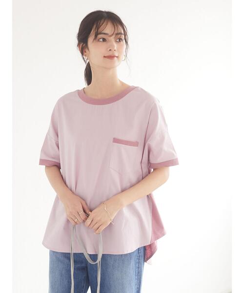 CRAFT STANDARD BOUTIQUE（クラフトスタンダードブティック）の「異素材Tブラウス　＊（Tシャツ/カットソー・レディース・チャコールグレー/ベージュ/ブルー/イエロー/ピンク・FREE）」の17枚目の写真