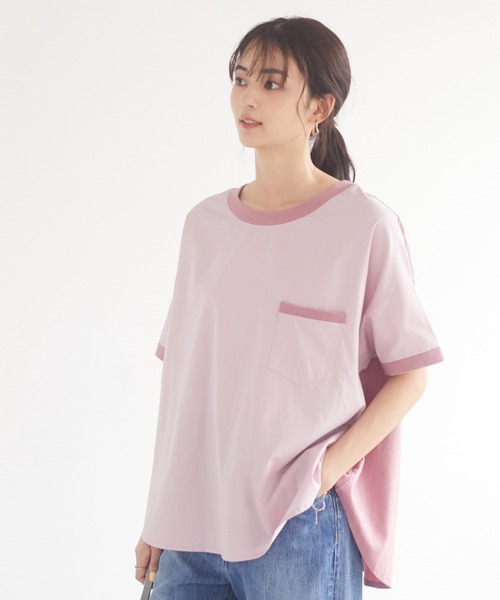 CRAFT STANDARD BOUTIQUE（クラフトスタンダードブティック）の「異素材Tブラウス　＊（Tシャツ/カットソー・レディース・チャコールグレー/ベージュ/ブルー/イエロー/ピンク・FREE）」の5枚目の写真