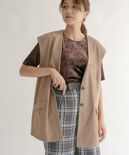 KBF（ケイビーエフ）の「コンパクトベロアTシャツ（Tシャツ/カットソー・レディース・ダークブラウン/ベージュ系その他/ブルー系その他・ONE）」の2枚目の写真