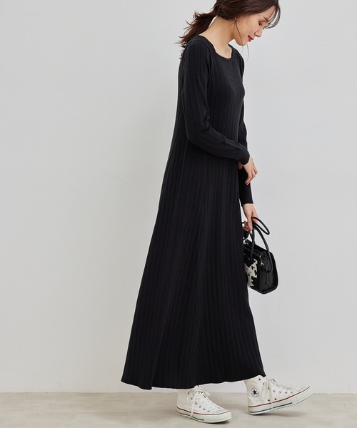 ROPE' PICNIC(ロペピクニック)の「【TRUE COTTON】ニットワンピース(ワンピース・レディース・ブラック/ライトグレー/イエロー・38)」の5枚目の写真