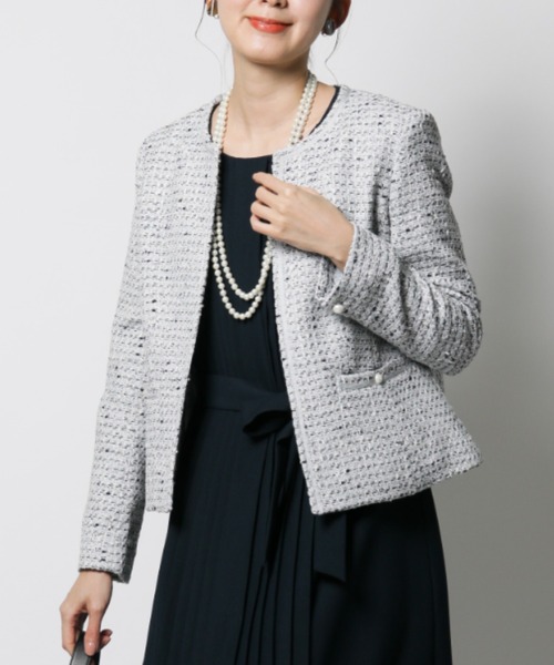 セール ジャケット アウター ノーカラージャケット Interplanet インタープラネット のノーカラージャケット カラーｍｉｘツイードノーカラージャケット をセール価格で購入できます Interplanet Actuel カラーｍｉｘツイードノーカラージャケット