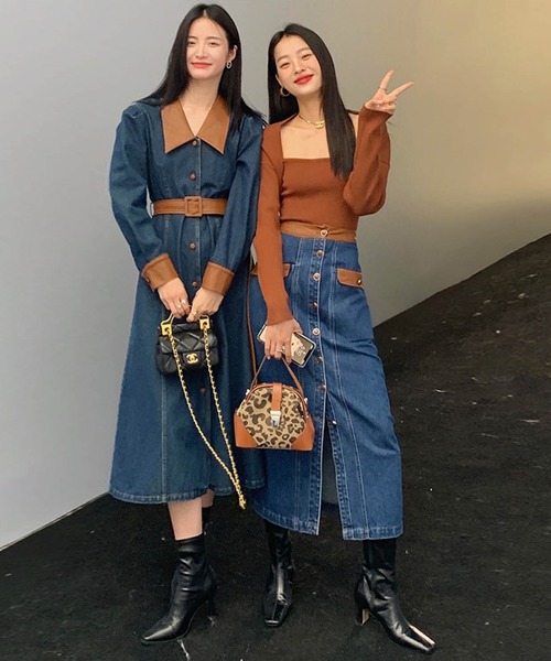 クーポン最新送料無料 レザー切替ウエストベルトデニムワンピース Leja レザー切替ウエストベルトデニムワンピース Ljes を購入できます Message Leja 純正品 新品