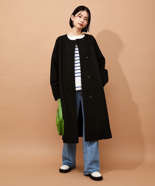 ADAM ET ROPE'（アダムエロペ）の「【アウトレット店舗・WEB限定】ジャージーメルトンコート（その他アウター・レディース・ブラック/ベージュ系その他/カーキ・FREE）」の9枚目の写真