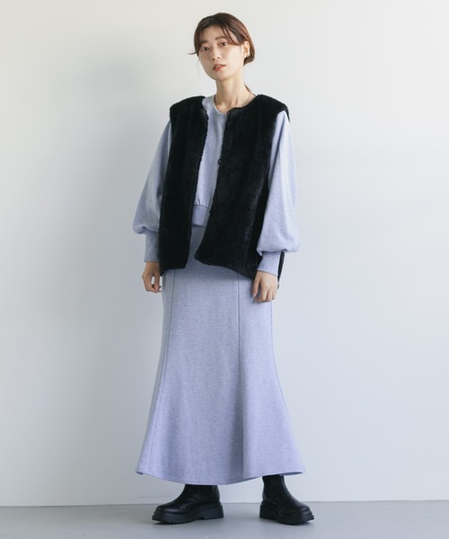 Kastane（カスタネ）の「【SETUP対応】カラーMIXスウェットスカート（スカート・レディース・モカ/サックスブルー/ライトグレー/グリーン・FREE）」の18枚目の写真