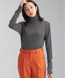 green label relaxing | W テレコ タートルネック カットソー ホワイト グレー -ウォッシャブル-(Tシャツ/カットソー)