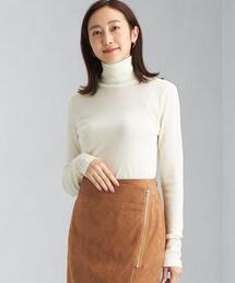 green label relaxing | W テレコ タートルネック カットソー ホワイト グレー －ウォッシャブル-(Tシャツ/カットソー)