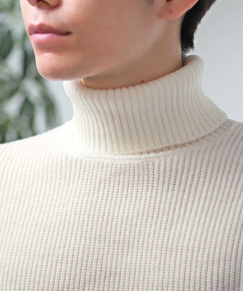 LUXSTYLE(ラグスタイル)の「7G片畦タートルネックニット(ニット/セーター・メンズ・ホワイト/ブラック・L/M/XL)」の9枚目の写真