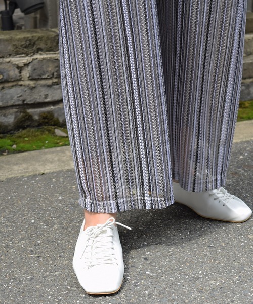 Marient（マリエント）の「メッシュストライプPT/リラックスパンツ（その他パンツ・レディース・グレー/ネイビー・FREE）」の6枚目の写真