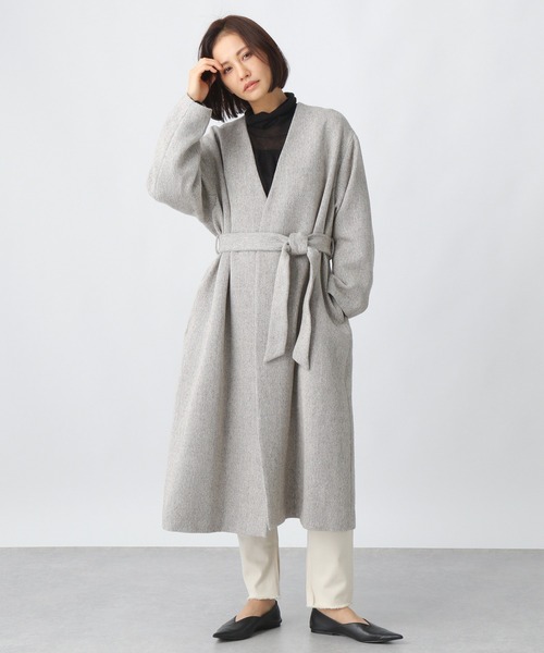 Theory グレー ノーカラーコート（取り外し可能なベルトつき） Ezick（エジック）の「【WEB限定カラーあり】ベルト付きノーカラー