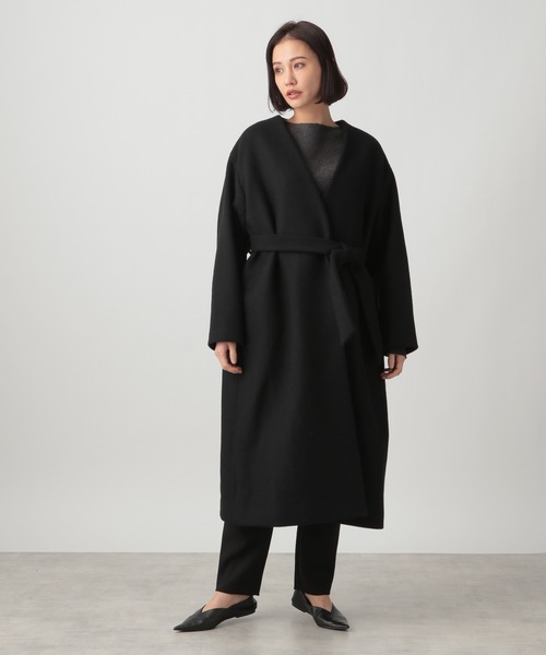 Ezick（エジック）の「【WEB限定カラーあり】ベルト付きノーカラーコート（ノーカラーコート・レディース・ホワイト/ブラック/ピンク/その他1/グレー・MEDIUM/SMALL）」の3枚目の写真