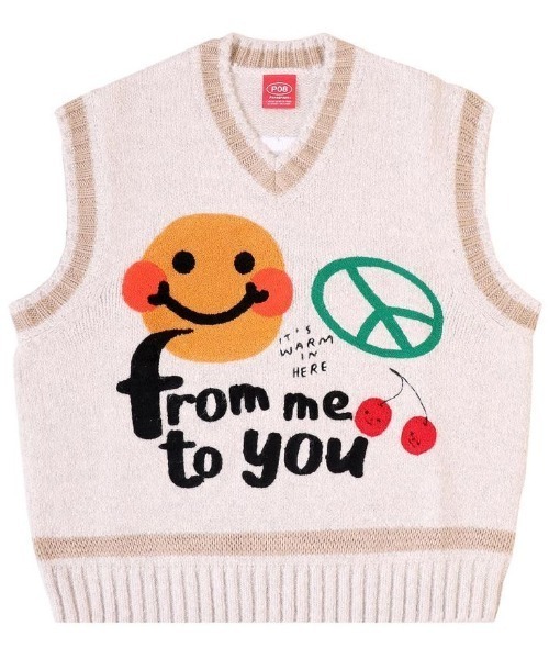 Paragraph（パラグラフ）の「A'GEM/9 × .kom『paragraph/パラグラフ』Smile Team Logo Knit Vest / スマイルチームロゴ ニットベスト（ベスト・メンズ・グレー/アイボリー/ブルー・FREE）」の9枚目の写真