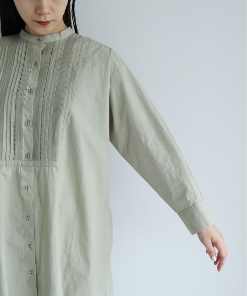 yuni（ユニ　）の「インドピンタック　Iラインシャツワンピース（シャツワンピース・レディース・モスグリーン/ホワイト/サックスブルー・FREE）」の19枚目の写真