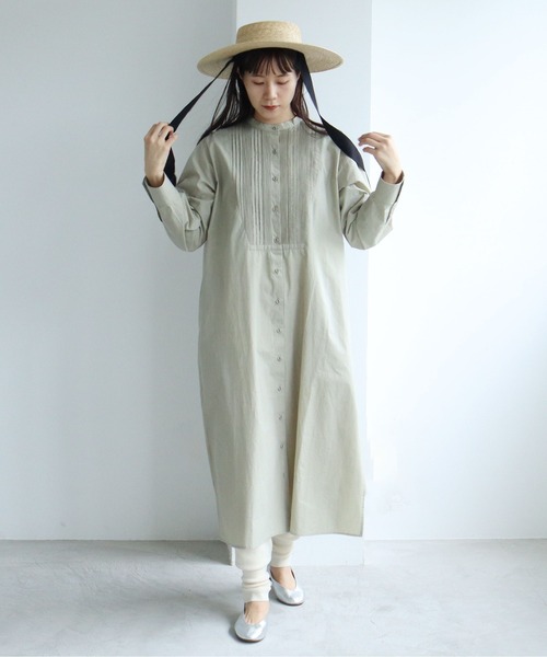 yuni（ユニ　）の「インドピンタック　Iラインシャツワンピース（シャツワンピース・レディース・モスグリーン/ホワイト/サックスブルー・FREE）」の4枚目の写真