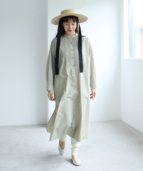 yuni（ユニ　）の「インドピンタック　Iラインシャツワンピース（シャツワンピース・レディース・モスグリーン/ホワイト/サックスブルー・FREE）」の5枚目の写真