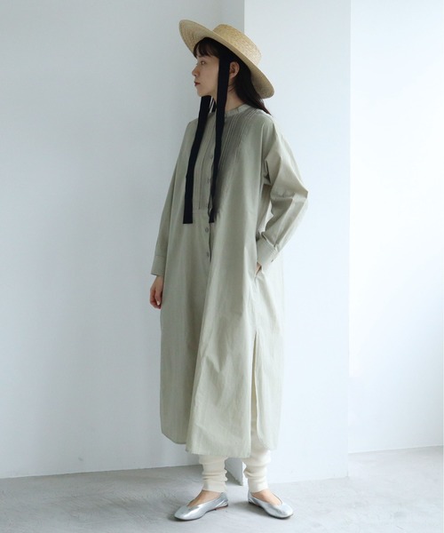 yuni（ユニ　）の「インドピンタック　Iラインシャツワンピース（シャツワンピース・レディース・モスグリーン/ホワイト/サックスブルー・FREE）」の11枚目の写真