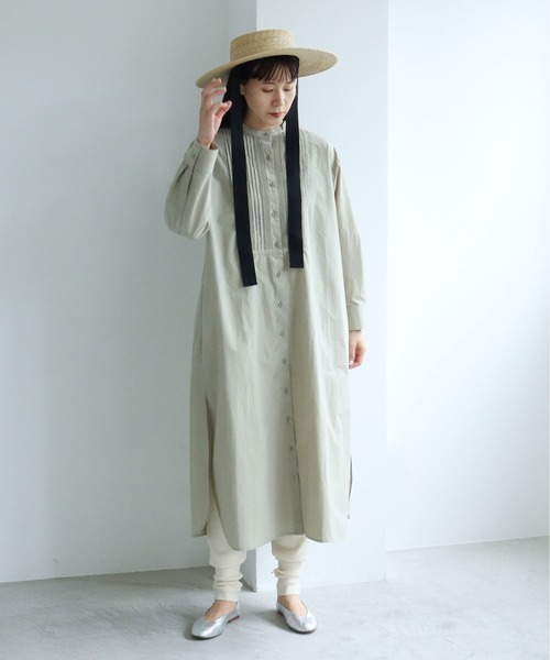 yuni（ユニ　）の「インドピンタック　Iラインシャツワンピース（シャツワンピース・レディース・モスグリーン/ホワイト/サックスブルー・FREE）」の8枚目の写真