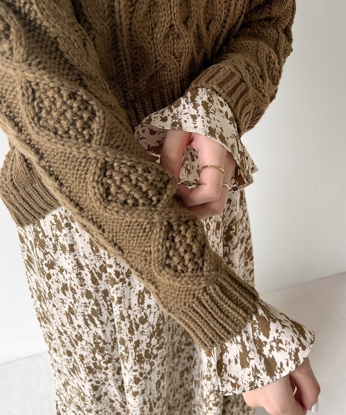 Bab（バブ）の「バックリボンニット&パターンワンピースSET（ワンピース・レディース・ブラック/ブラウン・M）」の17枚目の写真