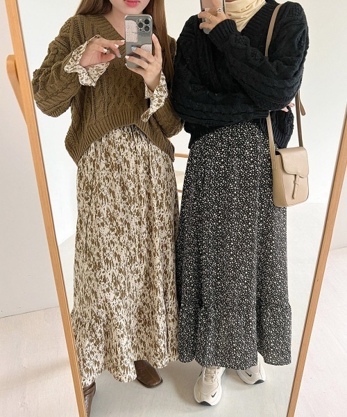 Bab（バブ）の「バックリボンニット&パターンワンピースSET（ワンピース・レディース・ブラック/ブラウン・M）」の9枚目の写真