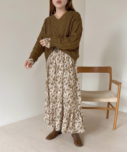 Bab（バブ）の「バックリボンニット&パターンワンピースSET（ワンピース・レディース・ブラック/ブラウン・M）」の10枚目の写真