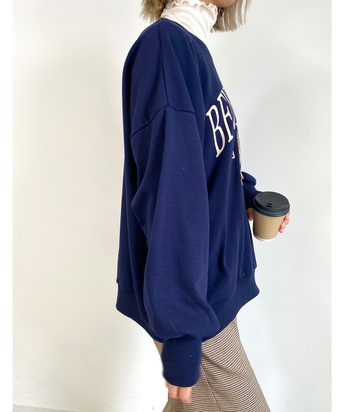 MLI'A（エムリア）の「古着風クロップドロゴスウェット（スウェット・レディース・ネイビー/ネイビー系1/ベージュ系3/ライトグリーン系/ライトグリーン/オートミール・M）」の7枚目の写真